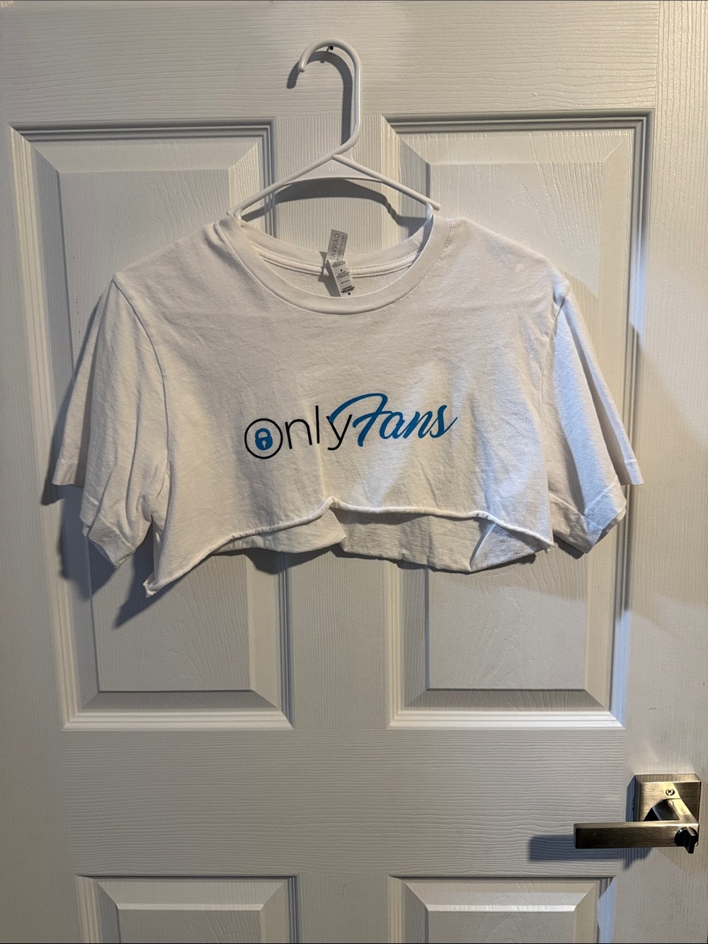 Bella Canvas White Crop Crop Top with Blue Logo